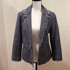 Ann Taylor Women’s Tweed like blazer with fringe trim.